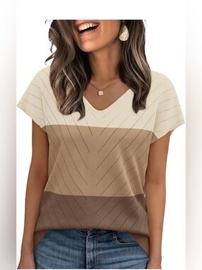 WIHOLL Short Sleeve Sweater for Women V Neck Trendy Summer Tops 2026 Beach Vacat